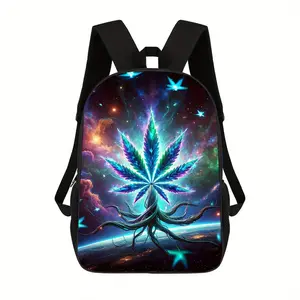 Viral Anime Leaf Print Backpack - Aesthetic Lightweight School Bag for College, Casual Travel Daypack with Pockets, Soft Comfortable Carry-On for Teens & Adults