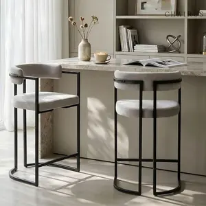 【Summervibes】CHAIRUS 26 Inch Velvet Modern Bar Stools Set of 2 Faux Fur Upholstered Bar Chairs with Metal Base Footrest, Kitchen Counter Chairs for Home Bar/Pub/Dining Room/Kitchen Island, White