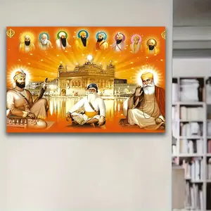 [Art Decoration] Vibrant Sikh Master Canvas Art Print   Featuring Harmandir Sahib and Gurus, Perfect for Home, Office, or Restaurant Decoration, Ideal Birthday and Holiday Gift, Indian Home Decor