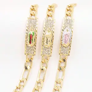 14k gold plated bracelet with stones and fashionable Virgin Mary design suitable for daily wear, parties and holiday gifts