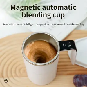 USB Rechargeable Automatic Stirring Coffee Cup, Portable Vacuum Flask with Temperature Display,Vacuum Cup for Home & Office & Travel Drinkware Mug Beverage Machine Stainless Tumbler White