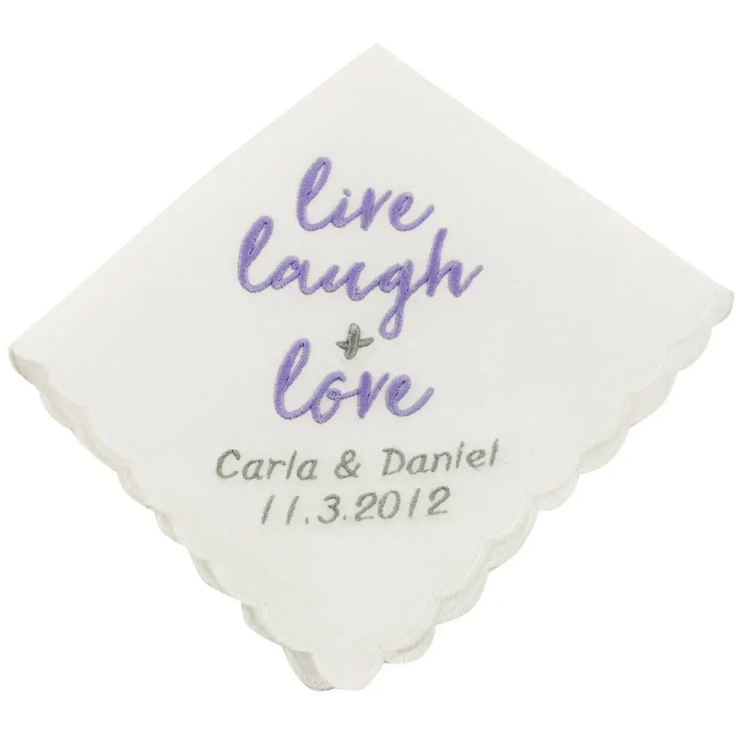 Personalized Live, Laugh & Love Wedding Handkerchief