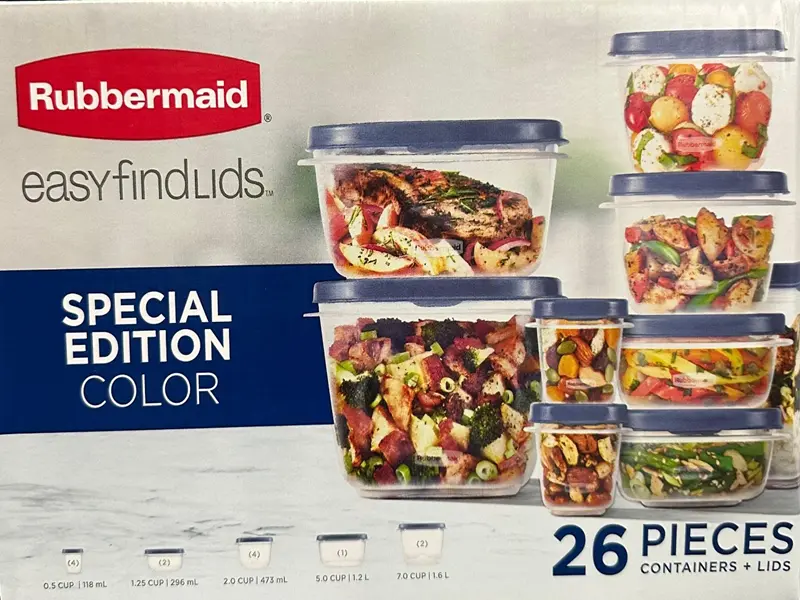 Rubbermaid Easy Find Lids Food Storage Containers 26-Piece Set Blue Vented Lids for Kitchen Organization Special Edition Plastic Canister Jar Utensils