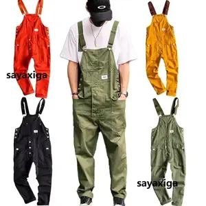 Spring Overalls Men's Bib Jumpsuits Cotton Multi Pocket Straight Loose Casual Pants Clothing Hip Hop Coverall Yellow Trousers