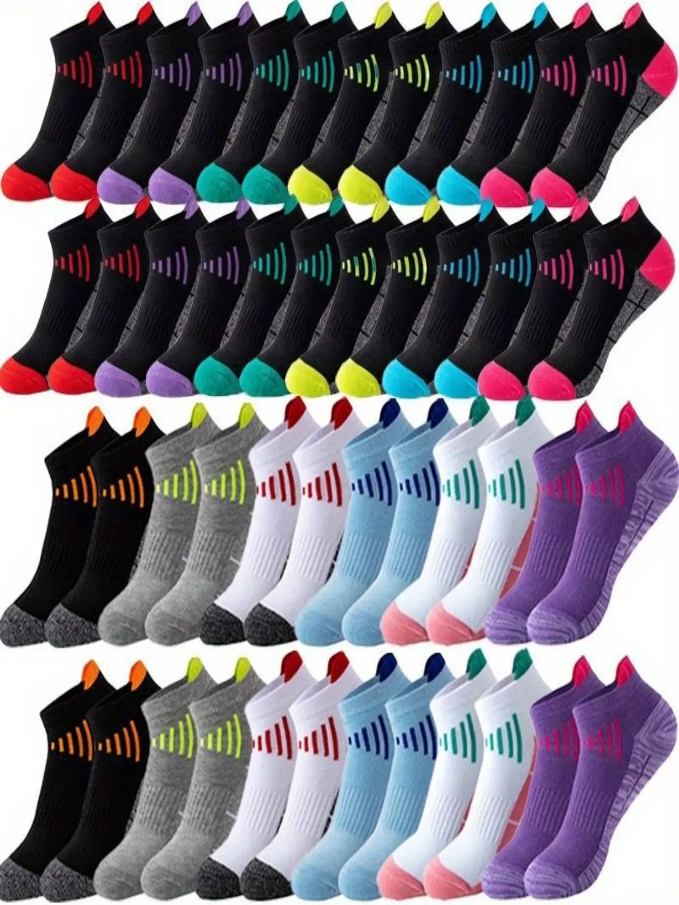 24 Pairs Women's Ankle Socks, Thickened Loop Crew Socks, Athletic Ankle Socks, Active Socks, Sweat-Wicking Breathable Running Socks, Anti-Slip Durable Sports Socks, Elastic Socks
