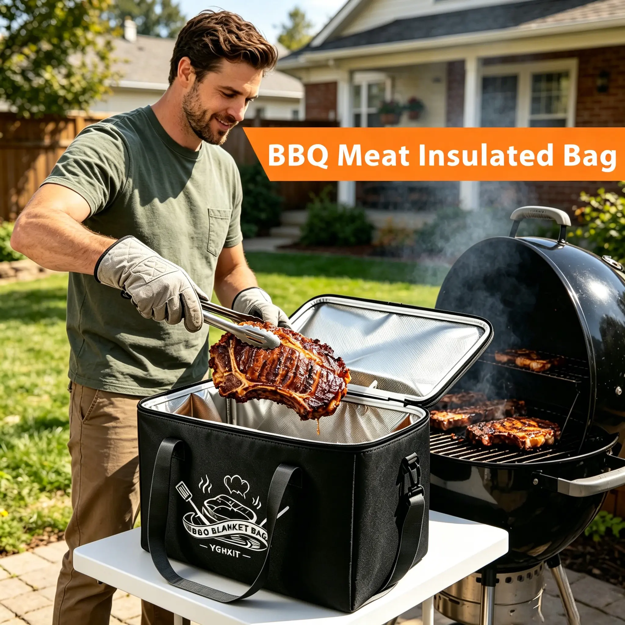 Insulated BBQ Meat Resting Blanket,Heavy-Duty Brown Leakproof Aluminium Bag with Handle and Adjustable Shoulder Strap,Meat Blanket for Steaks,Pork Chop,Turkey,Grilled Chicken,Roasted Lamb Leg,Christmas Gifts,Father's Day Gifts,Birthday Gift for Men