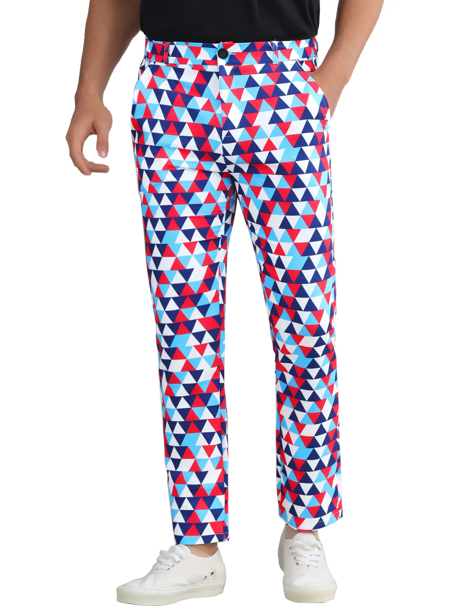 INSPIRE CHIC White Argyle Golf Pants for Men's Argyle Pants Triangle Plaid Pattern Suit Trousers