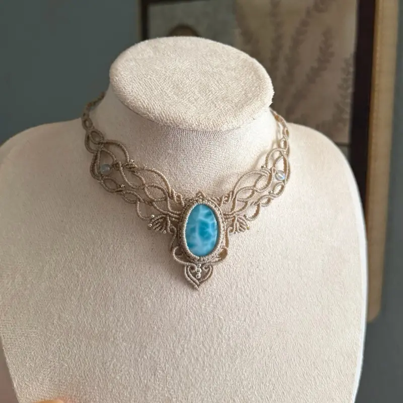 Handmade Macrame necklace with Larimar