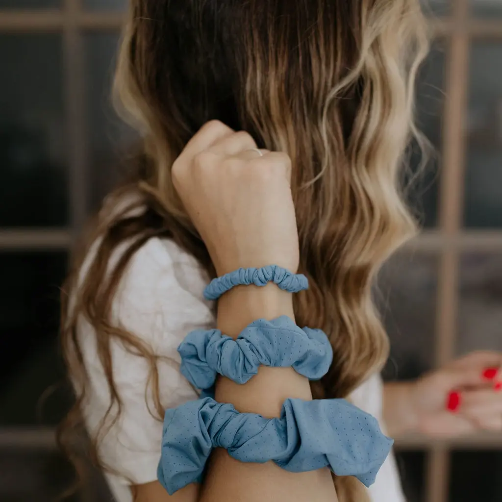 Octocurl Cool Hair Scrunchies - Q-Max Cool Technology Fabric Set of 3 - Versatile & Gentle Hair Accessories for Nighttime Care Ponytail Hairstyle Blue