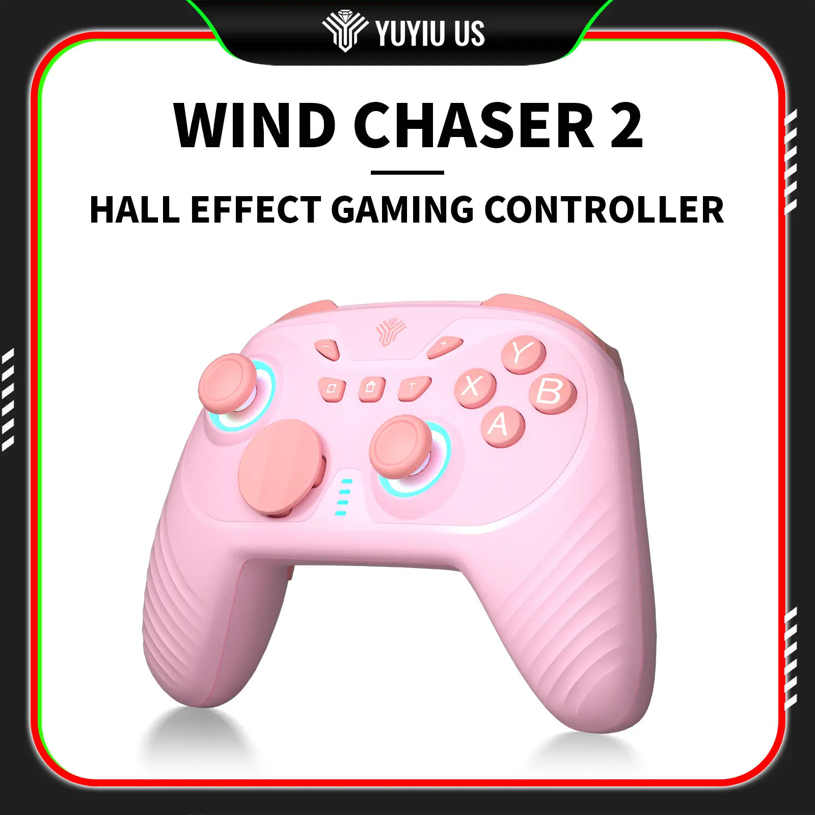 YUYIU Wind Chaser 2 Wireless Pro Controller - Anti-Stick Drift Hall Effect Joystick, Linear Triggers, 6-Axis Gyro, Dual Vibration, Macro Back Buttons, Replaceable D-Pad for Switch, PC, Steam - 1000Hz Polling, RGB, 1000mAh Gaming Accessory for Android tech