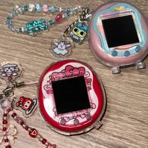 Tamagotchi Beaded Bow Heart Acrylic Tag Lobster Clasp Keychain Ornament Accessory