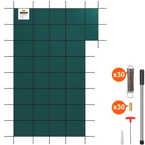 【fathersdaygift】VEVOR Inground Pool Safety Cover Fits 20 ft x 40 ft Rectangular Winter Pool Cover with Right Step, Triple StitchedHigh Strength Mesh PP,nstallation Hardware Included Household Steel