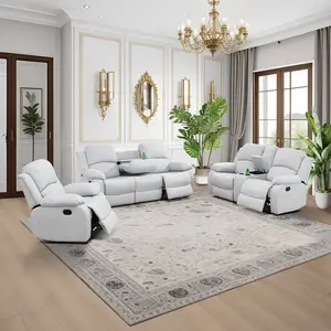 Summervibes 3-Piece Upholstered Couches Set, Balthasar Collection Linen Fabric Multiple Seats Sofa, Grey and White Faux Crystal Tufted Back, Solid Wood Frame Luxury Modern Sofas Living Room Furniture