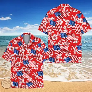 Patriotic US Flag Hawaii Shirt for Men Women Youth, Summer Aloha Shirt, Trendy 4th of July, Memorial Day, Veteran Gifts, Independence Day, Button Down, Summer Aloha Beach Farmer Gift