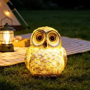 Solar Owl Garden Light, Resin Owl Decorative Ornament, Outdoor Waterproof LED Nightlight, Gift for Kids and Gardening Enthusiasts