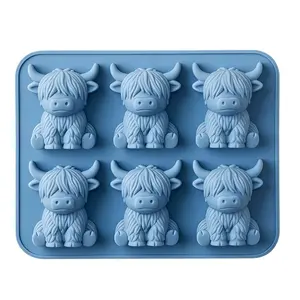 3D Highland Cow Ice Cube Mold & Silicone Treat Tray - 6-Cavity Slow-Melting Ice for Coffee & Whiskey - Healthy DIY Yogurt & Chocolate Maker for Kids - Cute Animal Gift for Cow Lovers #SummerEssentials