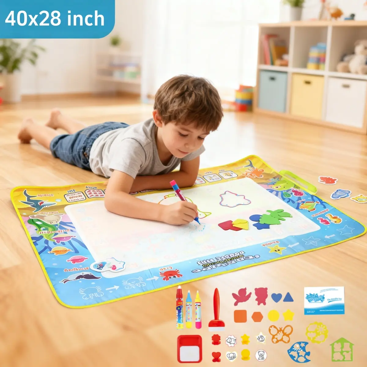 39"x27" Extra Large Toddler Water Doodle Mat Aqua Magic Drawing Pad, Reusable No Mess Water Painting Writing Doodle Board, Educational Learning Activity Toy for Kids Boys Girls Age 2 3 4 5 6+, Perfect Summer Christmas Xmas Birthday Gift