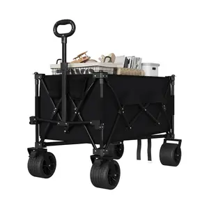 [HOT] Garvee Collapsible Wagon with Big All-Terrain Wheels Foldable Beach Wagon with Cup Holders 350Lbs Weight Capacity Heavy Duty Carts for Camping, Garden, Sports Black