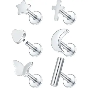 Flat  Stud Earrings 16G 18G 20G  CZ Stud Earrings,  Flat  Earrings, Threadless Cartilage Tragus  Conch Helix Stud