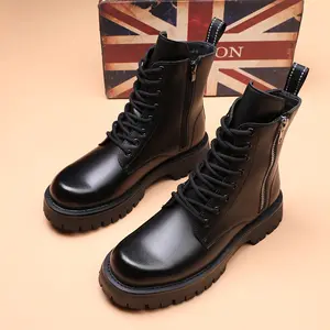UYCEKK Men's Large Size 38-48 British Style High-Top Thick-Soled Ankle Boots with Side Zipper & Lace-Up Closure, Second-Layer Upper & Rubber Sole,  Cushioned Insole - Workwear Motorcycle Boots for Streetwear, Riding, Heavy-Duty (Casual)