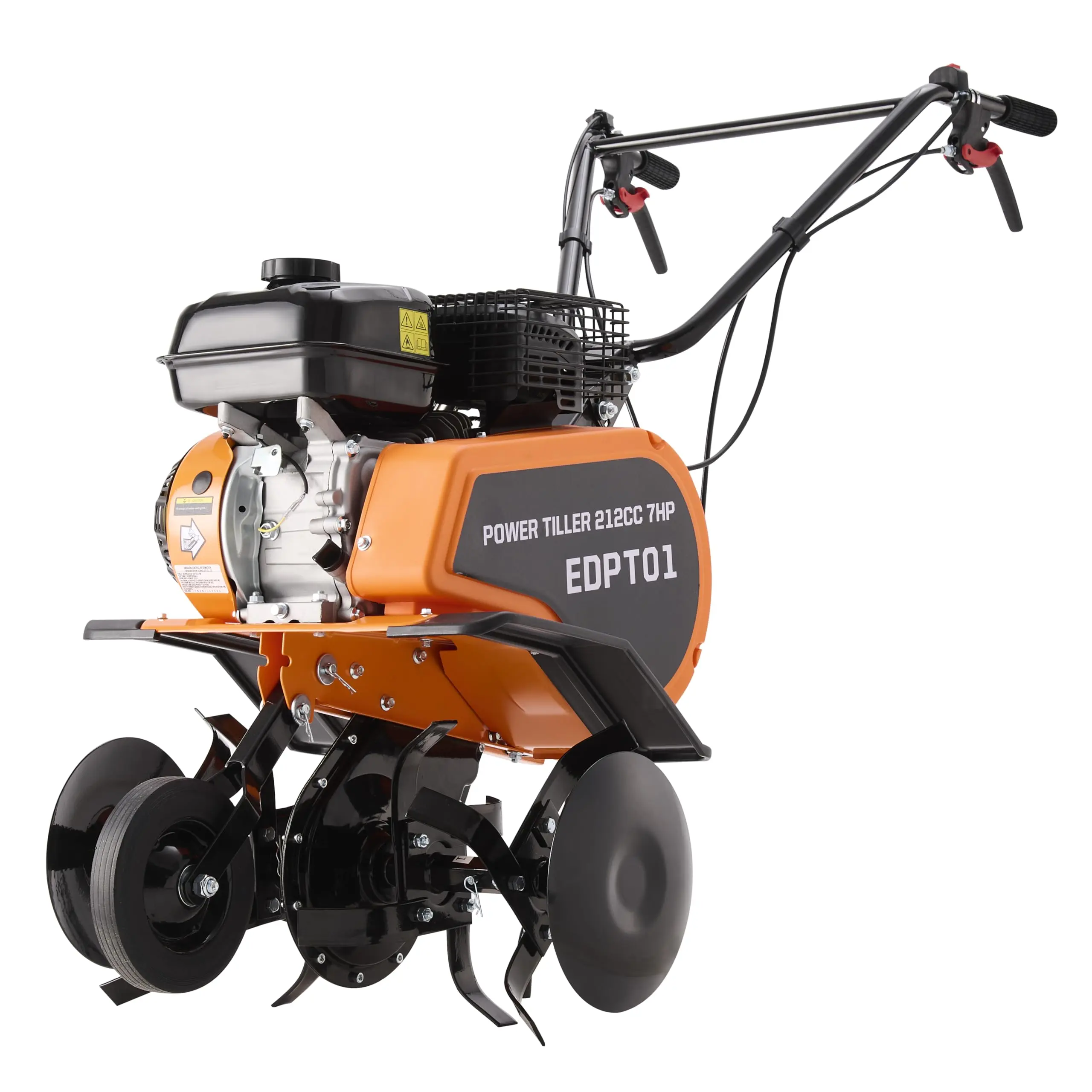 Efurden Gas Power Tiller, 212CC Heavy Duty Garden Tiller 4 Stroke Gas Engine with Premium Blade, Forward and Reverse Gear, Trimming Wheel, Height Adjustable for Soil Cultivation, W