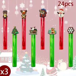 24PCS Christmas Bubble Sticks Red & Green Bubble Blowers Christmas Test Tube Empty Bottle Bubble Sticks Portable Test Tube (Christmas Tree, Snowflake, Santa Hat, Antlers) Shaped Bubble Sticks Bubble Blowing Toys Bubble Makers Party Gifts Christmas