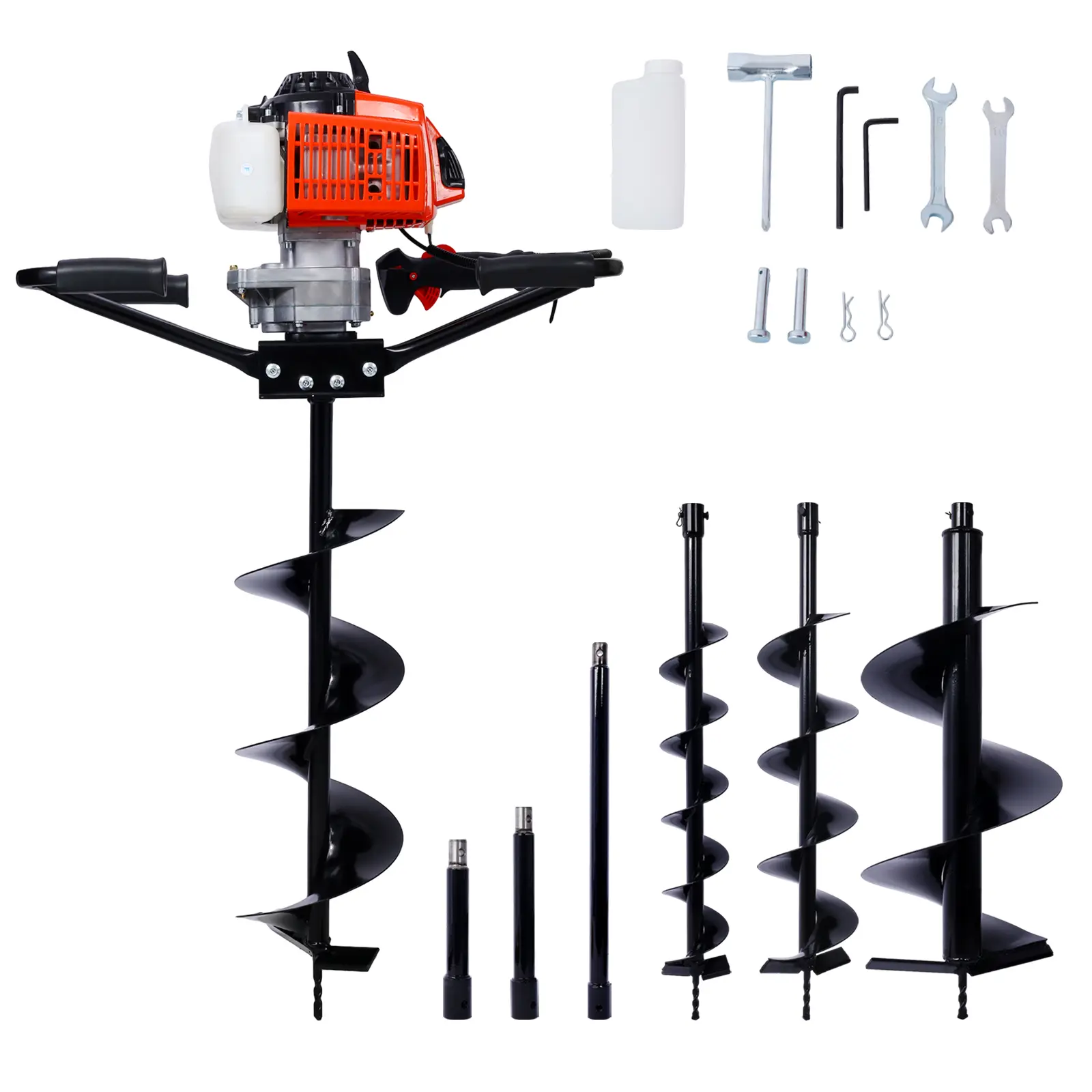 Heavy Duty Gas-Powered Post Hole Digger Power Tool, 2.7HP 63cc 2-Person Handle 2-Stroke Auger, 3/4" Shaft (Machine Only), EPA Compliant with 4"+6"+8"+12" Bits + Ext Rod Kits, Auger Drill Attachment Post Hole Diggers