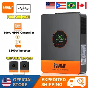 PowMr 5.2KW 48V Hybrid Solar Inverter - 110V/220V Split Phase Off Grid, 100A MPPT Solar Charge Controller, Parallel-Capable, Max PV 500V, Compatible with Flooded Lead-Acid, Vented Sealed Gel, NiCd & Lithium Batteries, Home Power Solution
