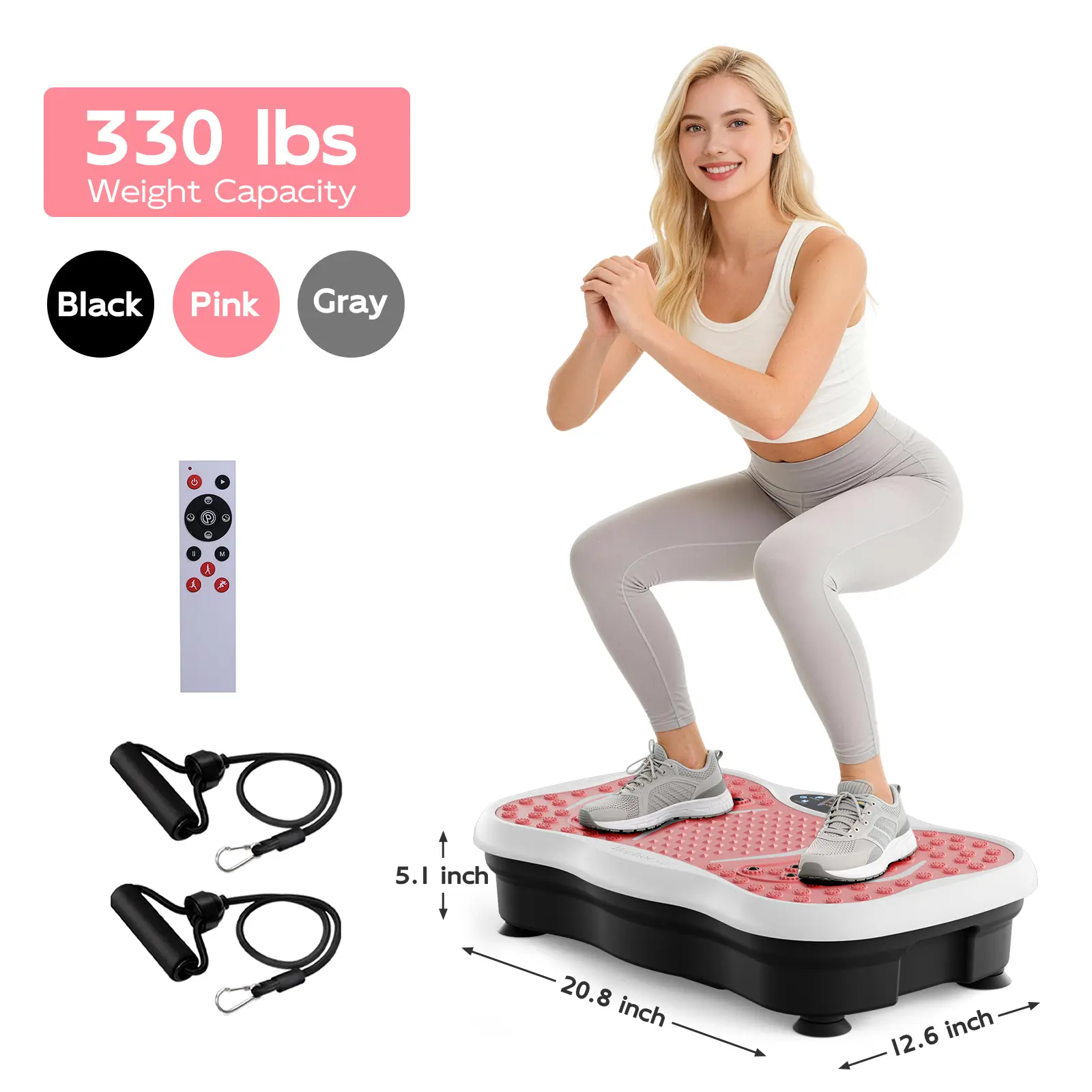 HopHorse High-Power Vibration Plate Exercise Machine Oscillating plate 300 lbs Weight Capacity Bluetooth Remote Control 3-in-1 Indoor Home Gym Fitness Equipment with 2 Resistance Bands Summervibes