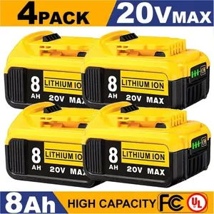 DCB200 4 Pack 20V 8Ah Lithium-Ion Battery Replacement for Dewalt - Compact XR Design for dewalt max tools,High-Capacity Power, Compatible with dewalt 20v lithium battery replacement  Cordless Power Tools