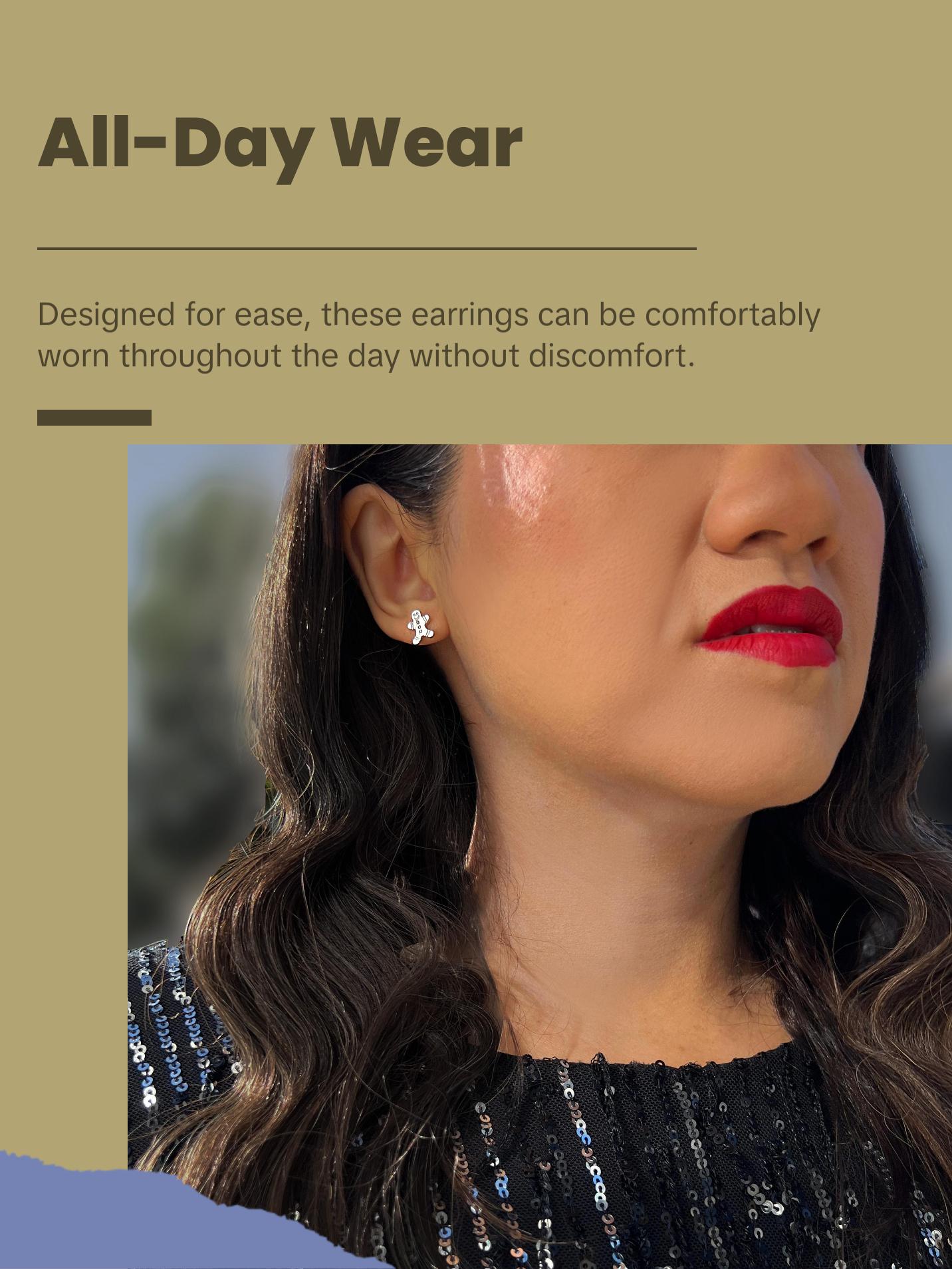 SONIA HOU Gingerbread Holiday Stud Earrings - 18K Gold Over Sterling Silver | Small Christmas Festive Accessory | Minimalist Chic Fine Jewelry Gift