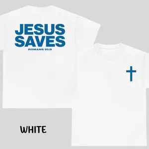 Jesus Saves Romans 10:9 Christian T-shirt - Bible Verse Faith Graphic Tee with Cross Print, Religious Streetwear Style Shirt for Men Women - Men's T-shirts2ZX