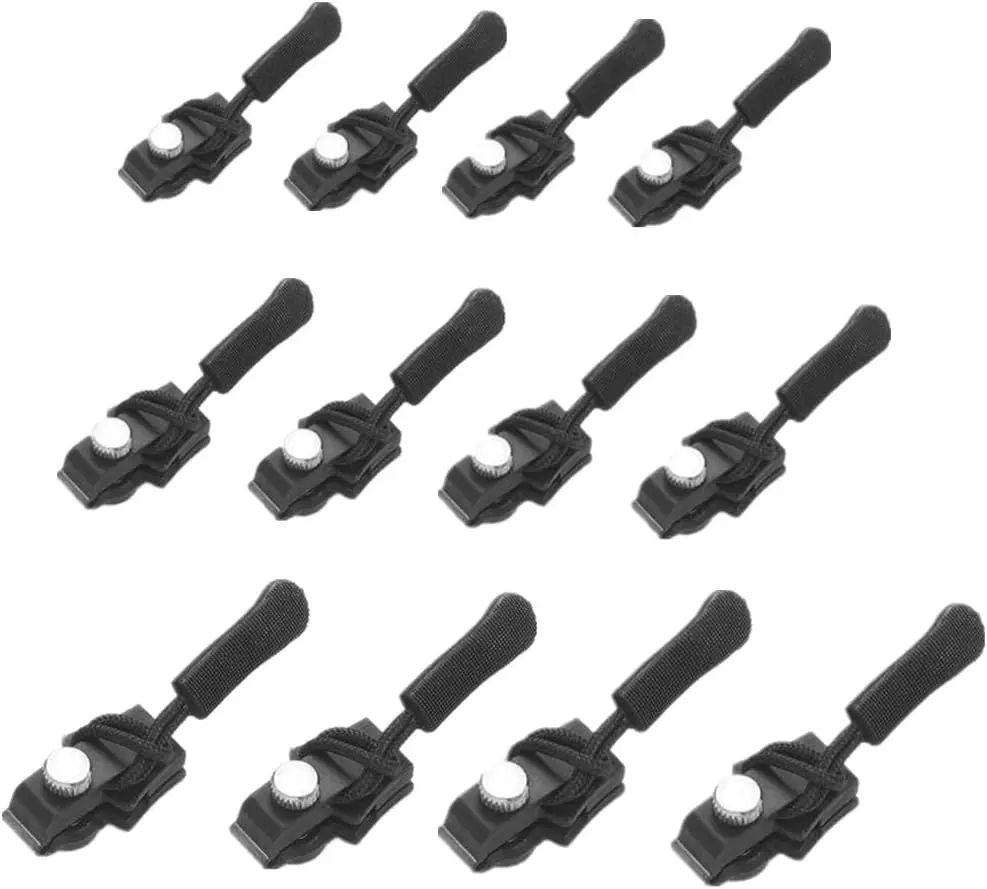 Zipper Repair Kit - 12pcs Detachable Replacement Zipper Pulls, 3 Different Sizes, Quick-Install, No-Sewing Required, for Jackets, Luggage