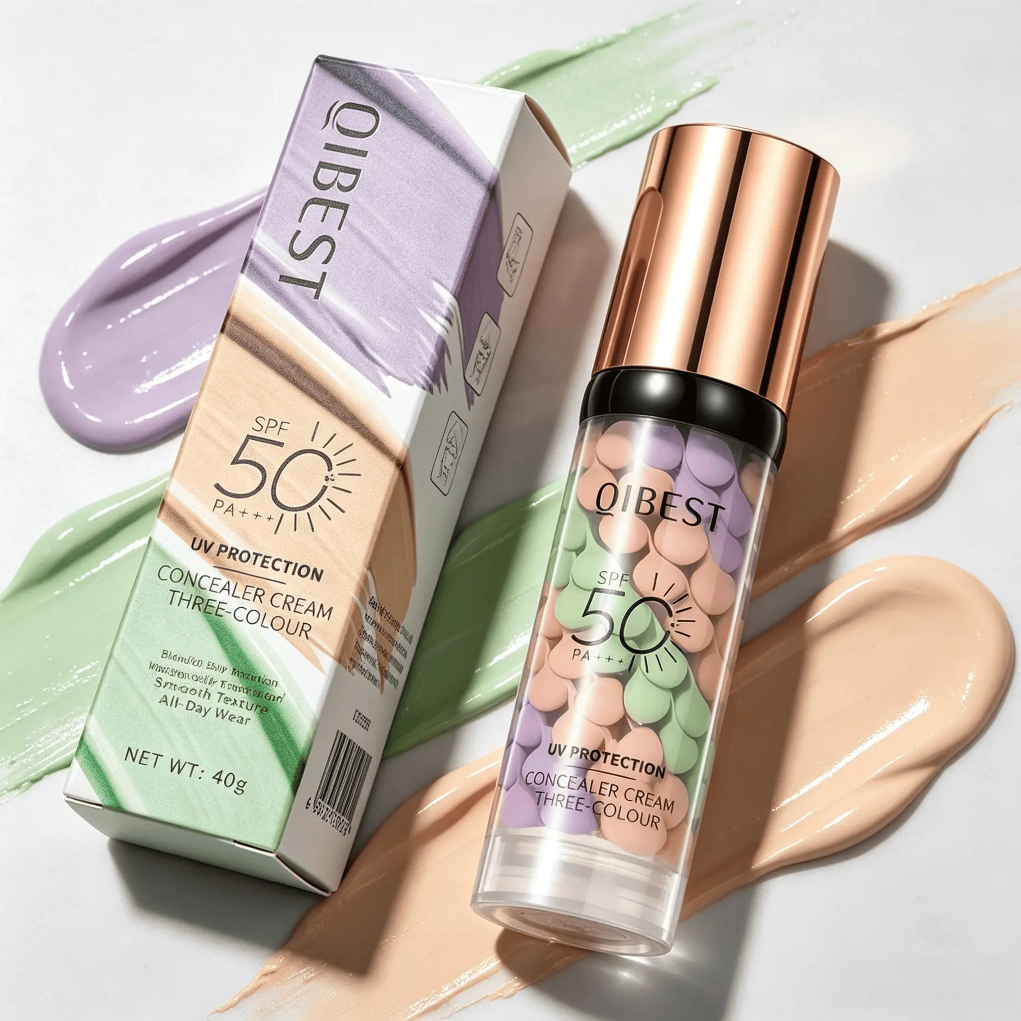 Three-Color Protective Isolation Cream with SPF 50 Coverage, Brightening & Oil-Control Moisturizer for Color Correction, Waterproof & Sweatproof Makeup Base,sunscreen