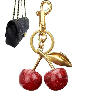 Premium resin cherry keychain and wallet set, bag charm, suitable for car keys, an ideal gift for women on Mother's Day and birthdays.