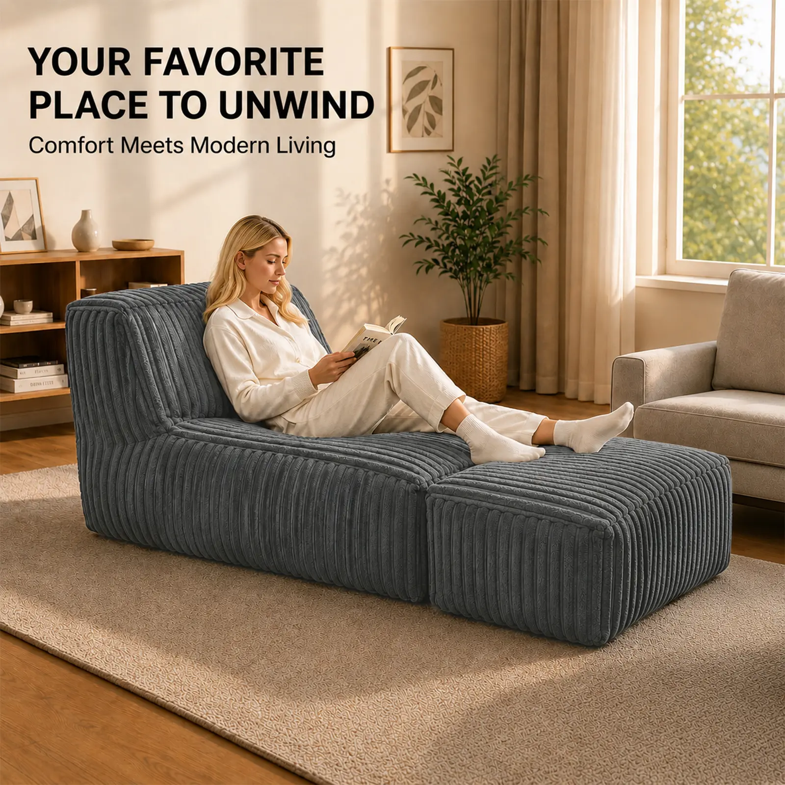 Flannel Adult-Size Single-Seat Durable Memory Foam Boneless Bean Bag Chair - Indoor Furniture Sofa for Bedrooms, Living Rooms