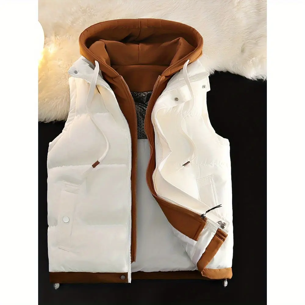 Men's vest jacket, new solid color casual jacket for men's autumn and winter, men's hooded jacket, zipper winter vest jacket, men's wear