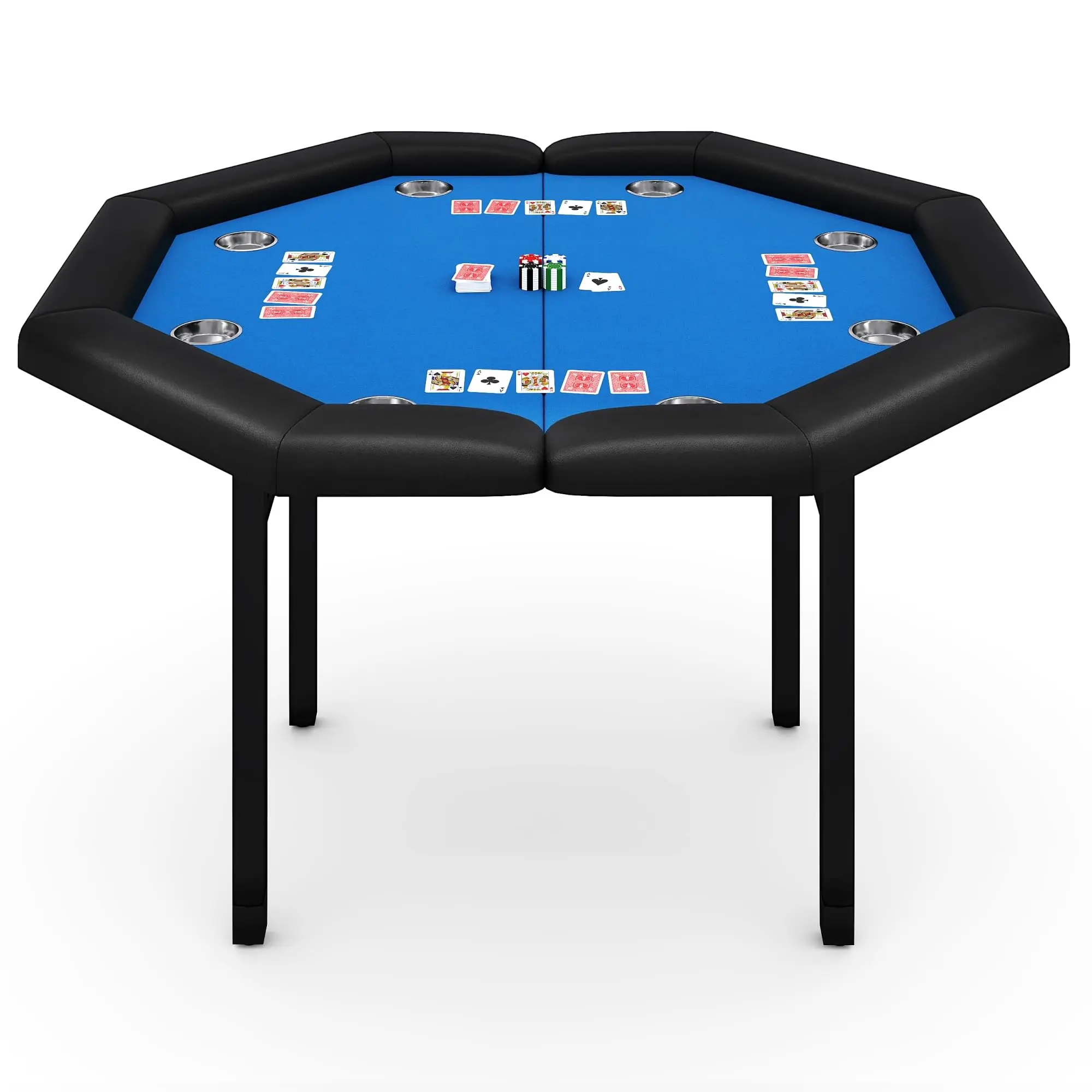8-Player 47" Foldable Octagon Casino Poker Table, Sturdy Indoor Gaming Furniture with Stainless Steel Cup Holders, Padded Armrests, Waterproof Surface for Clubs, Parties