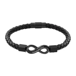 OIDEA To My Man Infinity Leather Bracelet for Men, Stainless Steel Braided Forever Love Personalized Cuff Wristband