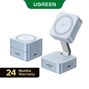 UGREEN 25W Magflow Wireless Charger 2-in-1 Magnetic Charging Station for iPhone 17/16/15/14/13/12 Pro Max, Fast Qi2 Certified Foldable Stand with USB-C Port, Compatible with AirPods, Dual Device Charging,TikTokShopSpringGlowUp,Greenish