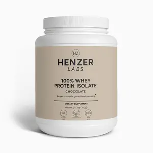 HENZER LABS 100% Whey Protein Isolate Chocolate 24.7oz Supports Muscle Growth & Recovery Natural Flavors Stevia Extract