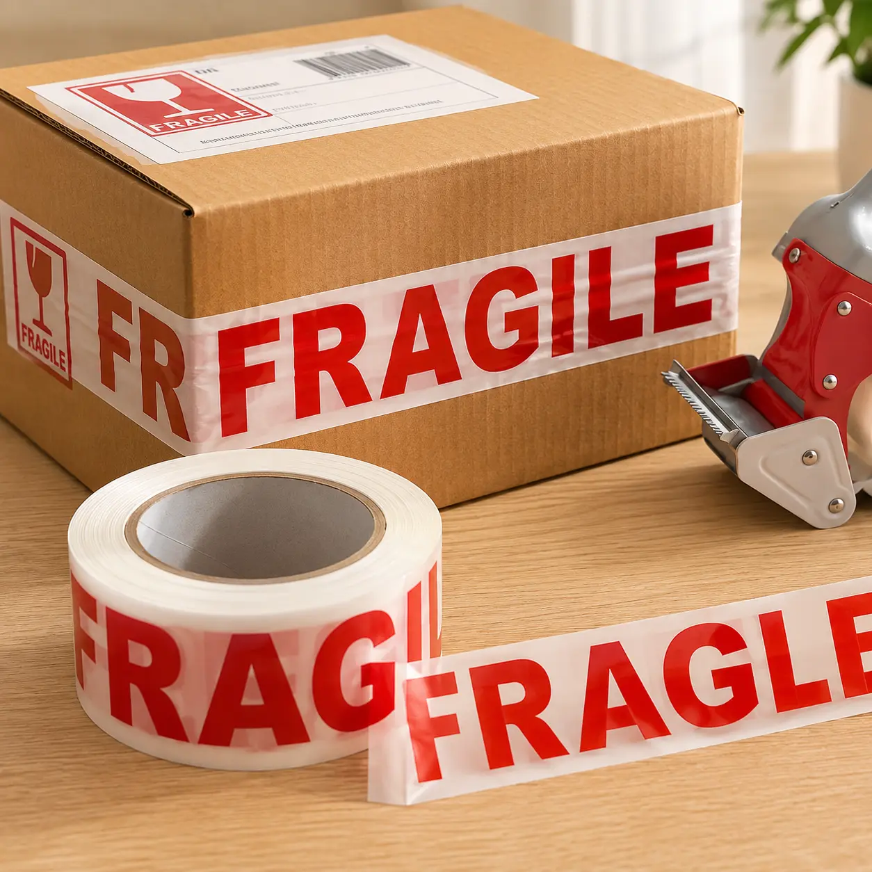Fragile Warning Packing Tape, Heavy Duty Strong Adhesive Shipping Tape, 48mm x 100ft Box Sealing Tape for Moving, Cartons, Parcel Packaging & Storage, Available in 1–6 Rolls