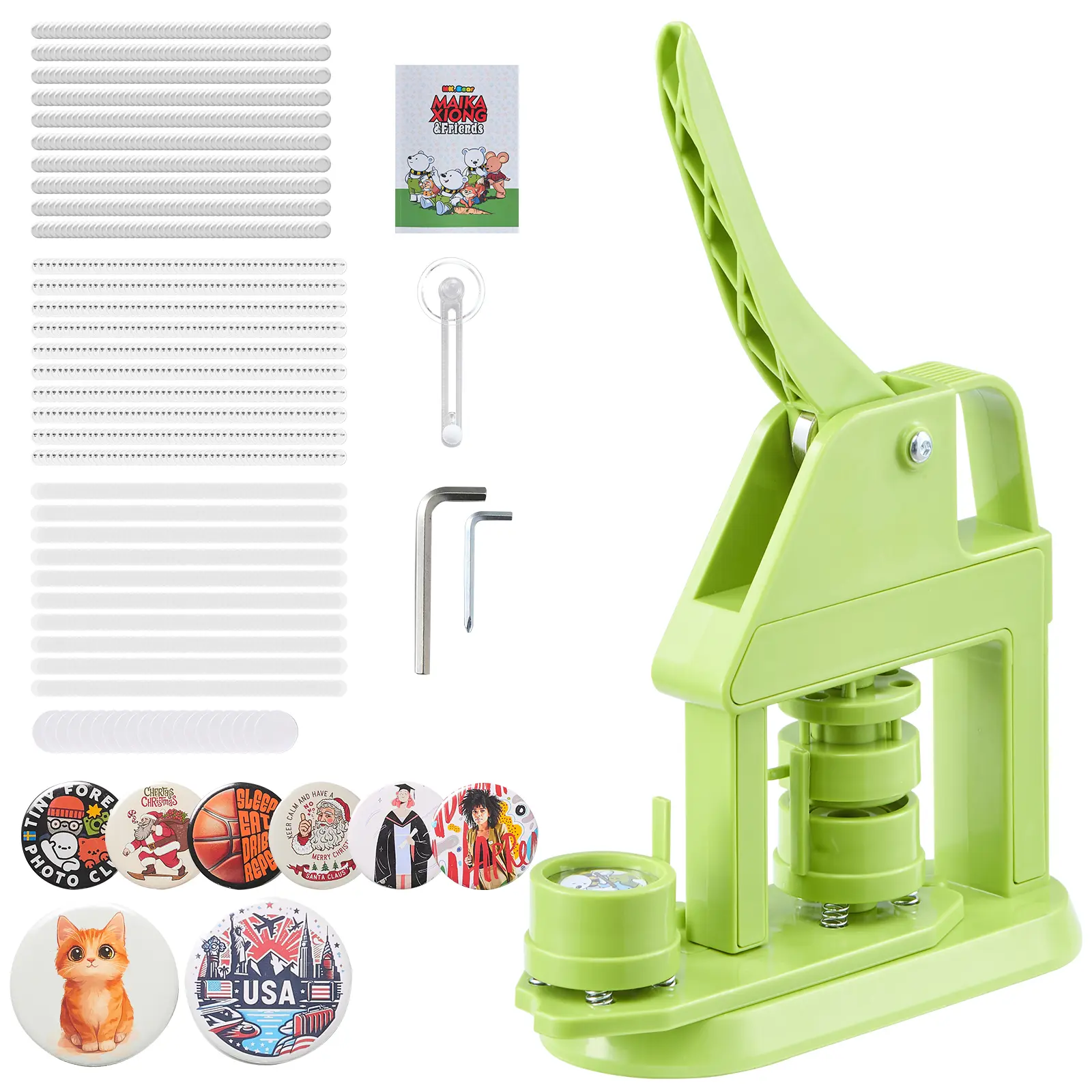 【Summerfinds】VEVOR Button Maker Machine, 1.26 in, Plastic Pin Maker with 500pcs Button Parts, Mr. Panda Magic Book, Circle Cutter and Hex Wrenches, Reinforced Ergonomic Handle, for DIY Badges, Personalized Pins
