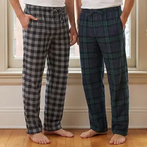 NY Threads Men's Flannel Pajama Set Long Sleeve Button-Down Top & Pants Plaid Cotton Sleepwear