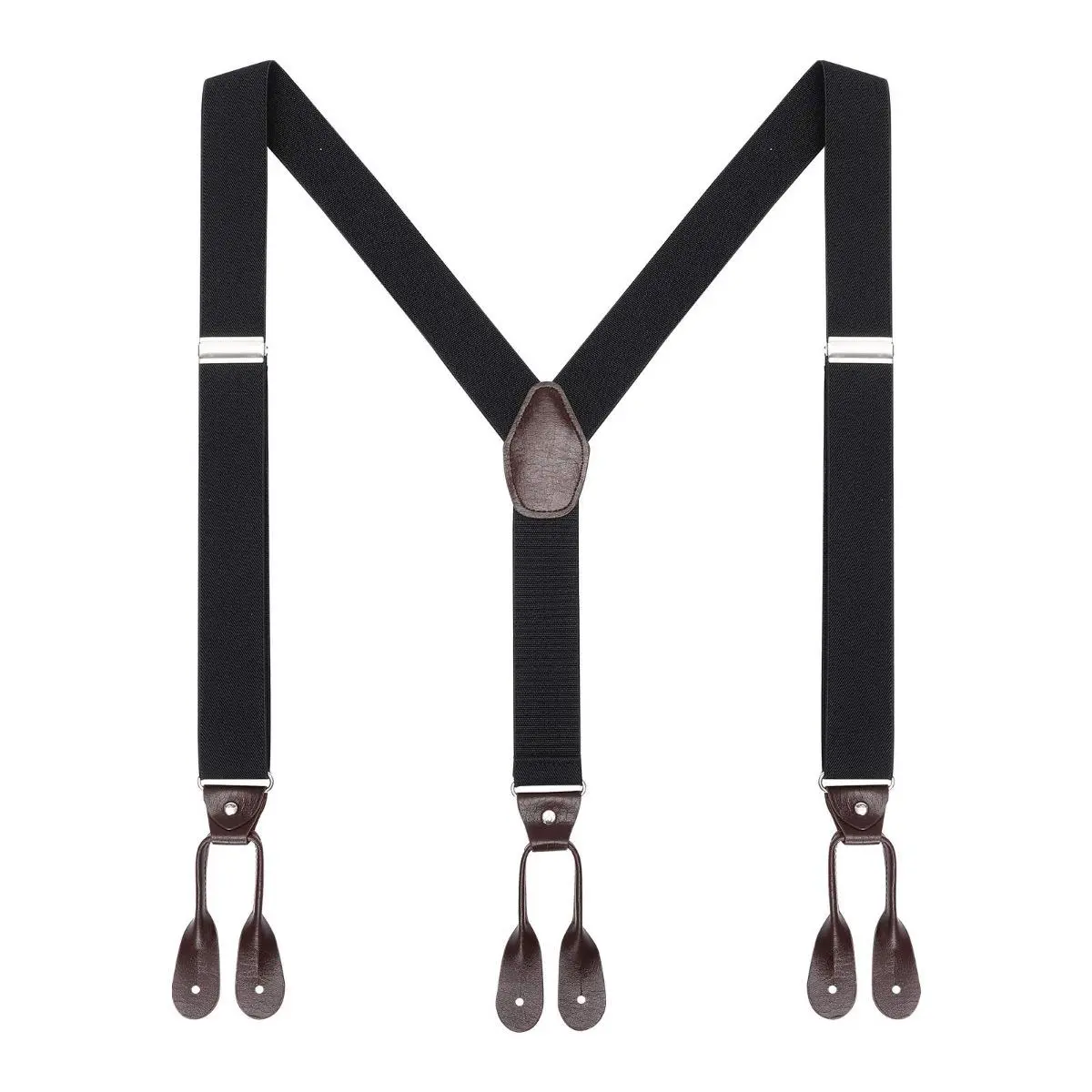 AWAYTR Men's Y-Shape Suspenders in Brown, Elastic Polyester Blend with Faux Leather Button Ends, Adjustable for Weddings or as a Birthday & Father's Day Gift, Engagement