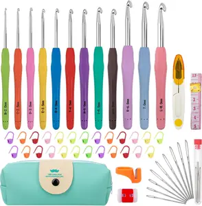 Crochet Hooks 12 Sizes Set with 51 Pack Yarn Crochet Kit for Beginners - Includes 25 Colorful Crochet Stitch Markers, 9 Darning Needles, 1 Scissors