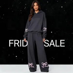 Bow Detail Sweatpants,Autumn and winter new cross-border European and American round neck long sleeved loose and thick hoodie women's fashion casual wide leg pants set(gift)11