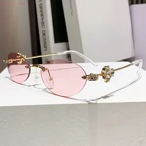 Women’s Rimless Oval Sunglasses, Rhinestone & Pearl Details with UV400 Lenses, Lightweight Metal Frame, Ideal for Events, Photoshoots and All-Season Styling