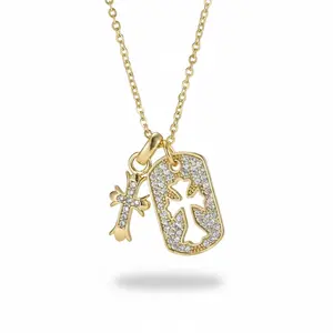 18K Unisex Dainty  Initial Cross Tag Necklace| Cool Street Style Daily Jewelry For Men & Women| Valentine's Day Present