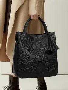 Vintage women's floral embossed handbag with large capacity, vegan leather tote bag, detachable shoulder strap, suitable for daily use and work, making it a perfect holiday gift, Elegant Bags